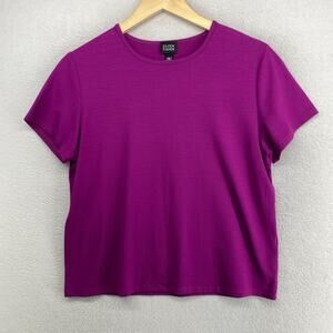 EILEEN FISHER Top S Stretch Viscose Jersey Round Neck Short Sleeve Purple NWOT